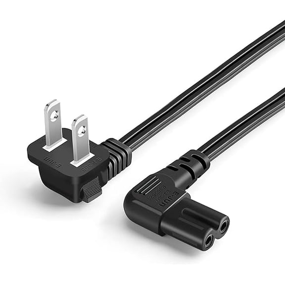 Eryueer 3 Feet 18 AWG Angled 2-Slot Non-Polarized Angle Power Cord (IEC320 C7 to Nema 1-15P), 0.915M / Black