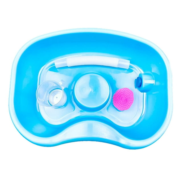 TISHITA Hair Washing Basin Bathroom Accessories with Shampoo Brush Hair Wash Tub Bedside blue