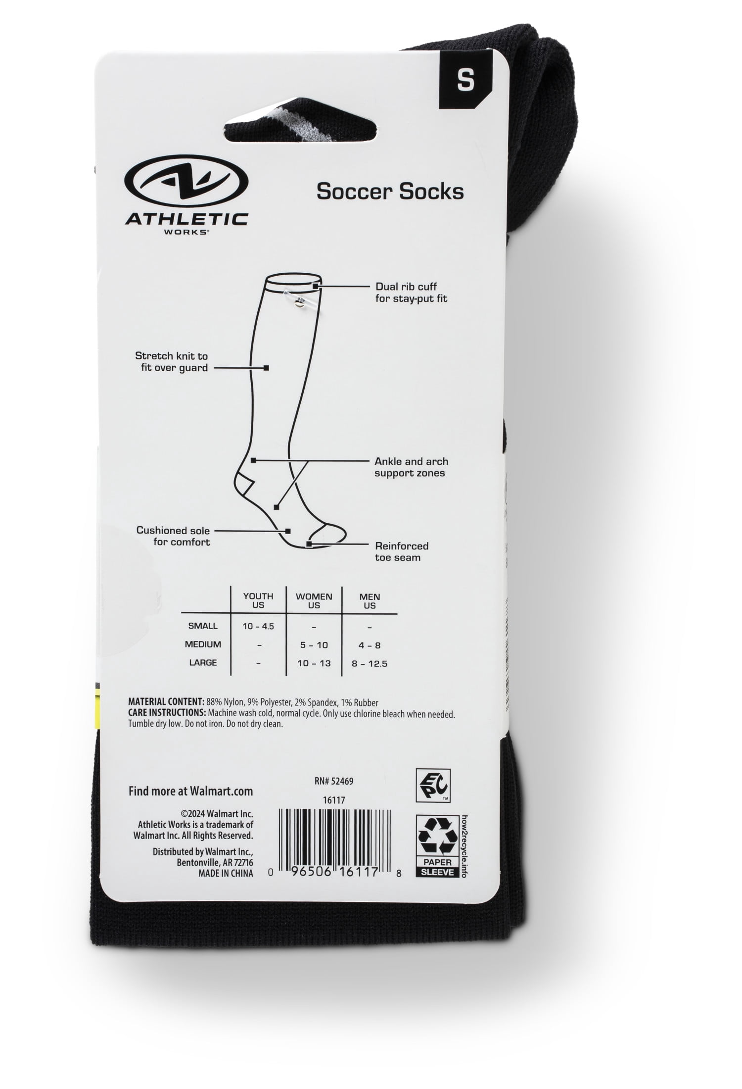 Athletics Works Soccer Socks 1 pair, Black Unisex Small, Youth 10-4.5