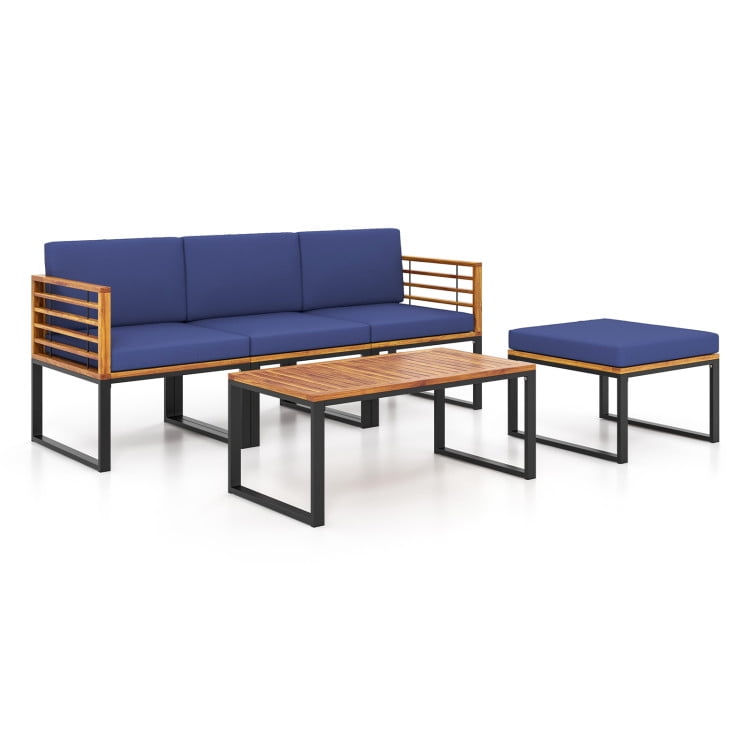 Aimee Lii 5 Pieces Patio Acacia Wood Conversation Set with Cushioned Coffee Table, Patio Table and Chairs Set, Outdoor Patio Set, Navy Aimee Lii 5 Pieces Patio Acacia Wood Conversation Set with Cushioned Coffee Table, Patio Table and Chairs Set, Outdoor Patio Set, Navy