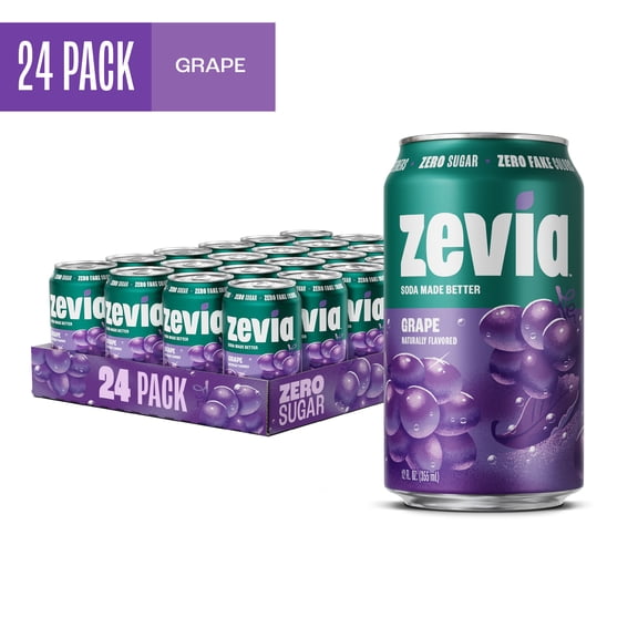 Zevia Zero Sugar, 0 Calorie Grape Soda, 12 fl oz (Pack of 24)