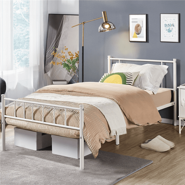 Topeakmart Metal Bed Frame Slatted Bed Base with Headboard and