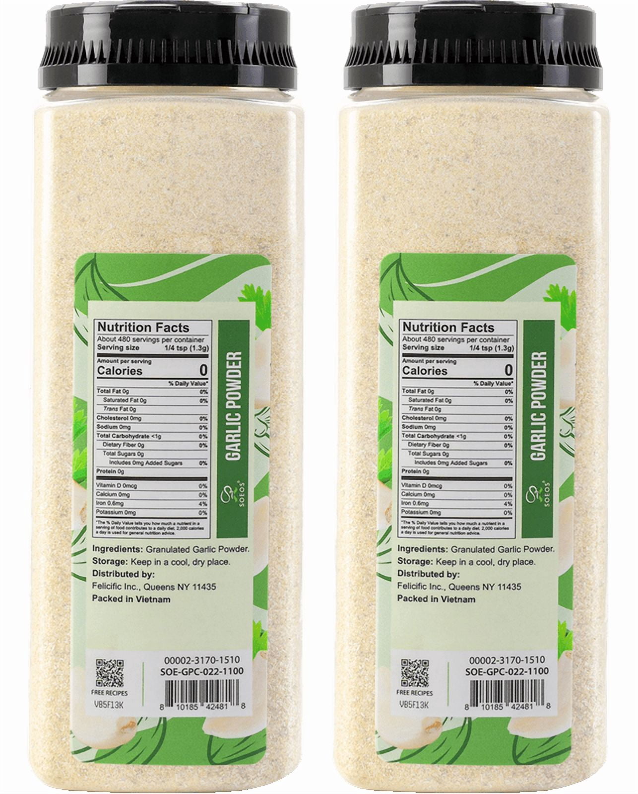 Soeos Garlic Powder, 22 oz (624g) Each, 2-Pack – Premium Granulated Garlic for Cooking & Seasoning