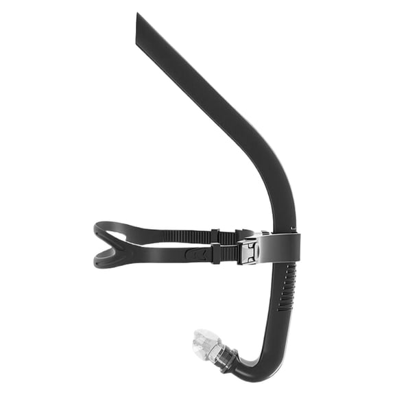 Front Swim Snorkel for Adults, Center Mount Training Snorkel with Adjustable Head Strap, Low Drag Swimming Snorkel for Lap Swimming, Pool Training and Freestyle Practice, Black