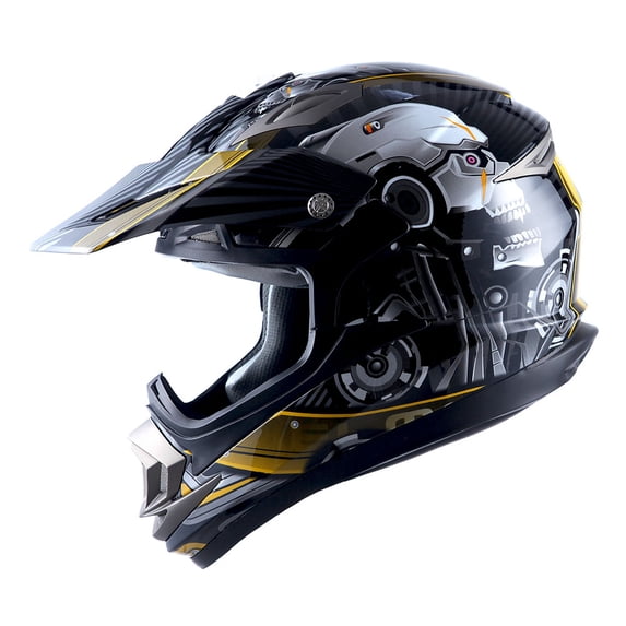 1STORM MOTORCYCLE BIKE FULL FACE HELMET HGXP14B BOOSTER SKULL YELLOW