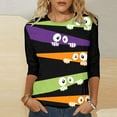 thumbnail image 2 of XIAONU Womens T Shirts Halloween Eyes Graphic Casual Multicolor Funny Tees Comfortable Loose Fit Three Quarter Sleeve Pullover Top, 2 of 4