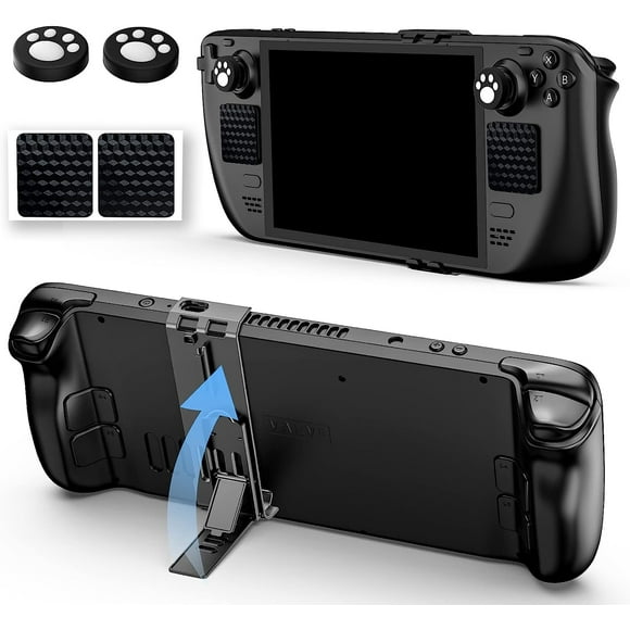 Stand for Steam Deck, Adjustable Foldable Stand Compatible with Steam Deck Game Console, Stream Deck Accessories with 1 Steam Deck Stand, 2 Protect Sticker, 2 Thumb Grip Caps