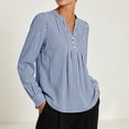 thumbnail image 6 of ClodeEU Women's Henley Pleated Front Long Sleeve Blouse,Casual Loose Flowy Shirt Top Blue,Women's Plus L, 6 of 7