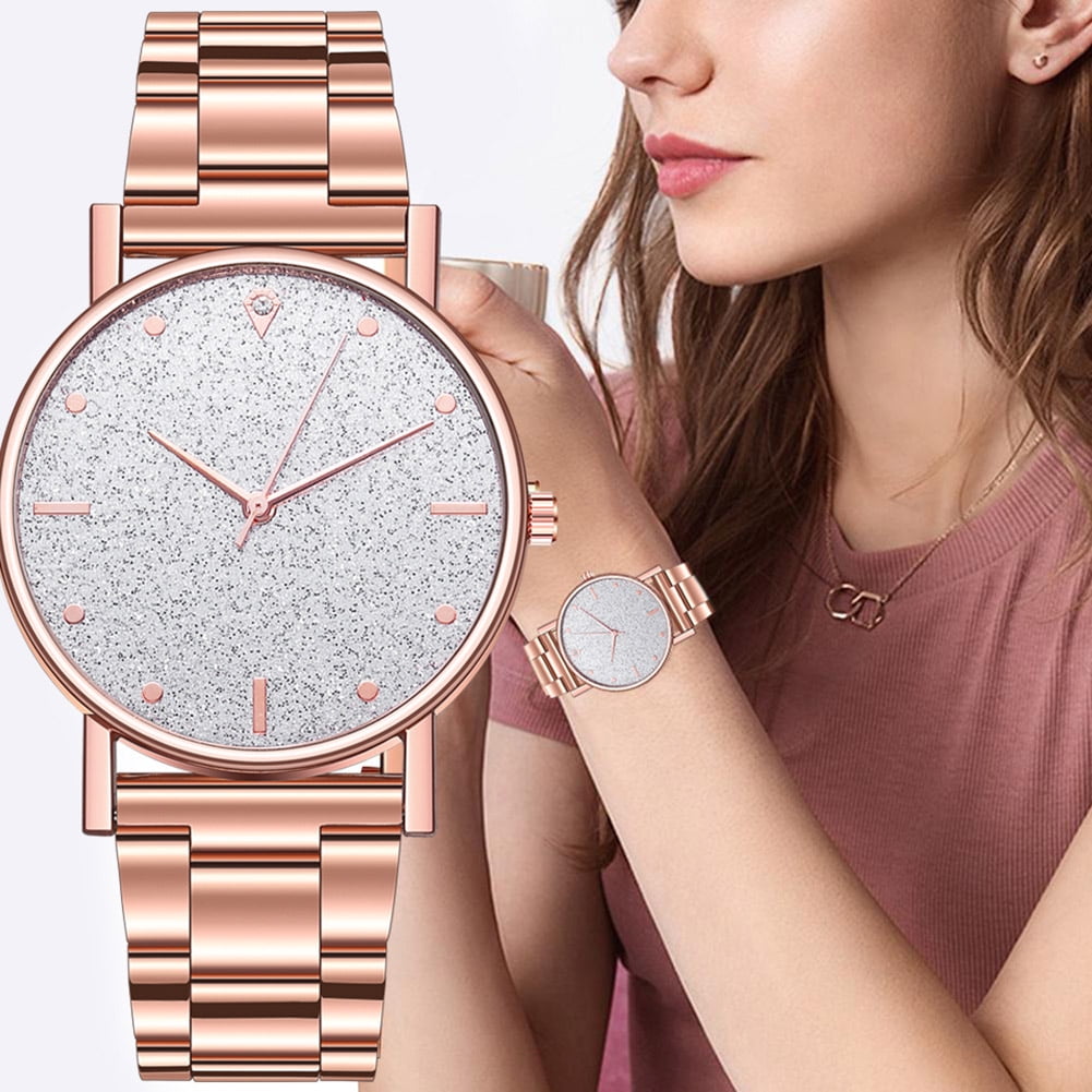Elegant Women Starry Round Dial Stainless Steel Strap Analog Quartz Wrist Watch Walmart