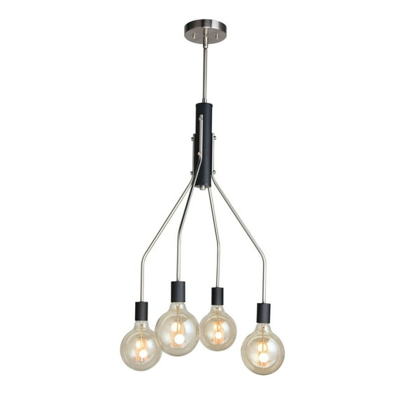 Woodbridge Lighting Bentley 4-Light G125 Metal Chandelier in Satin Nickel/Black