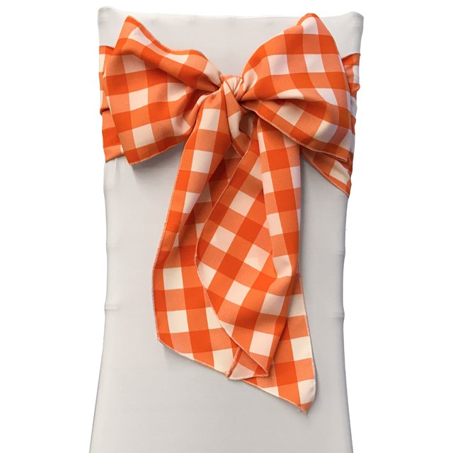 LA Linen Pack de 10 arcos de silla a cuadros de cuadros vichy de 8 por 108 pulgadas, blanco y naranja LA Linen TCcheck8x108_Pk10_OrangeK48
