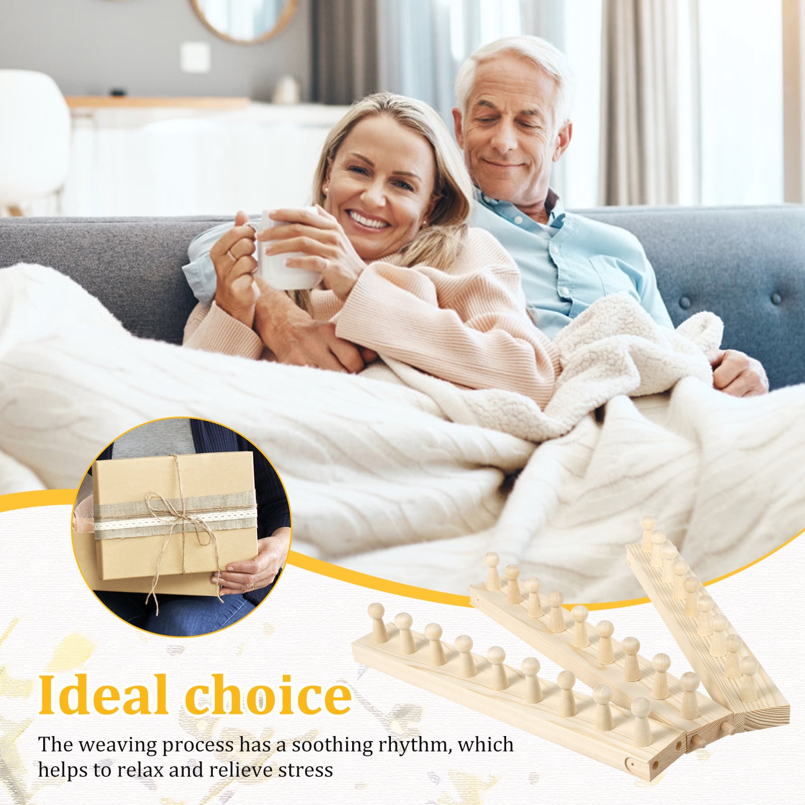 Adifare 46inch Chunky Blanket Loom Foldable Wooden Chunky Weaving Frame Adjustable Size Hand Knitting Tool for Beginners Crafts