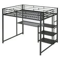 thumbnail image 6 of Full Size Loft Bed With Desk And Whiteboard, Metal Loft Bed With 3 Shelves And Ladder, Black, 6 of 9