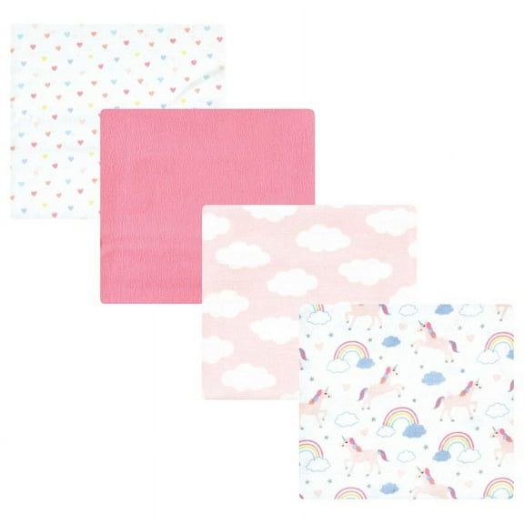 Hudson Baby Infant Girl Cotton Rich Flannel Receiving Blankets, Unicorns Rainbows, One Size
