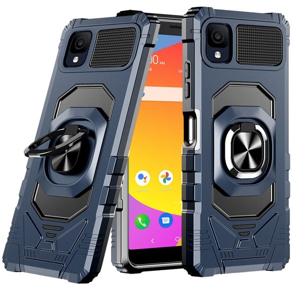 For TCL ION Z T501L T501C Robotic Ring Kickstand Phone Case Cover Tempered Glass - Blue