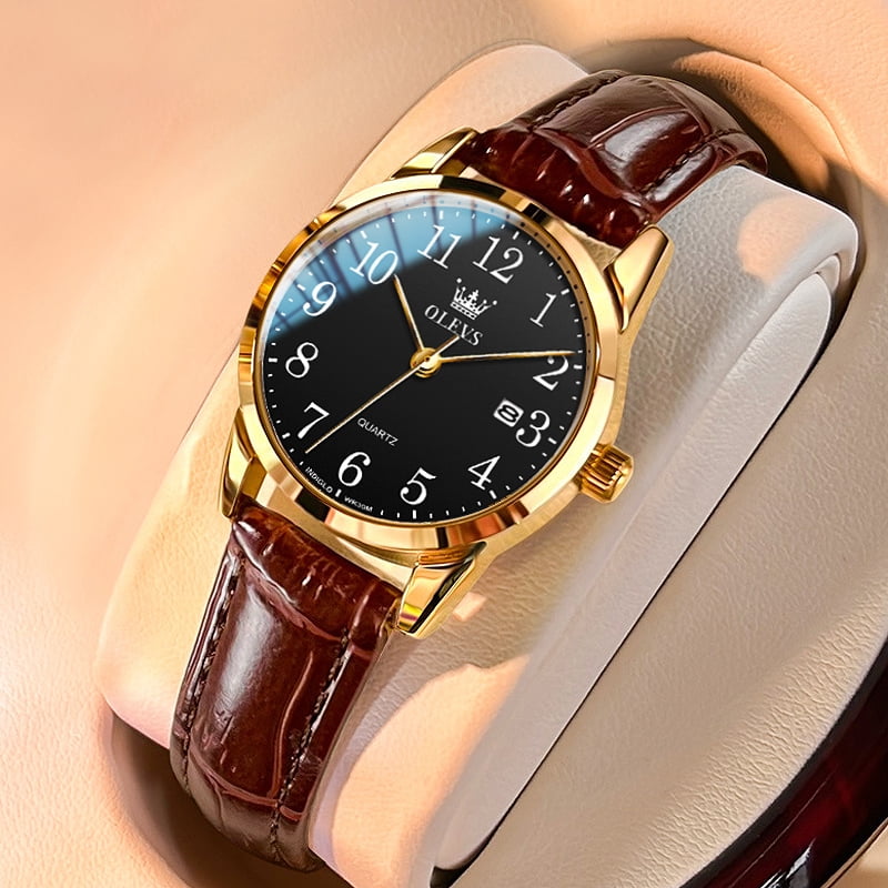 OLEVS Classic Leather Watches for Women, Business Dress Roman Arabic Numerals Ladies Watches, Waterproof Analog Quartz Womens Wrist Watches Brown Leather Strap Relojes para Mujer