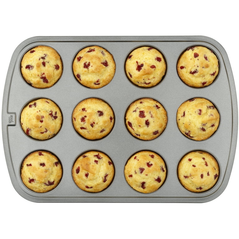 Amercook Stainless Steel 12-Cup Muffin Baking Pan, Nonstick, Heat Resistant, Dishwasher Safe (16 in. x 11 in.), Black