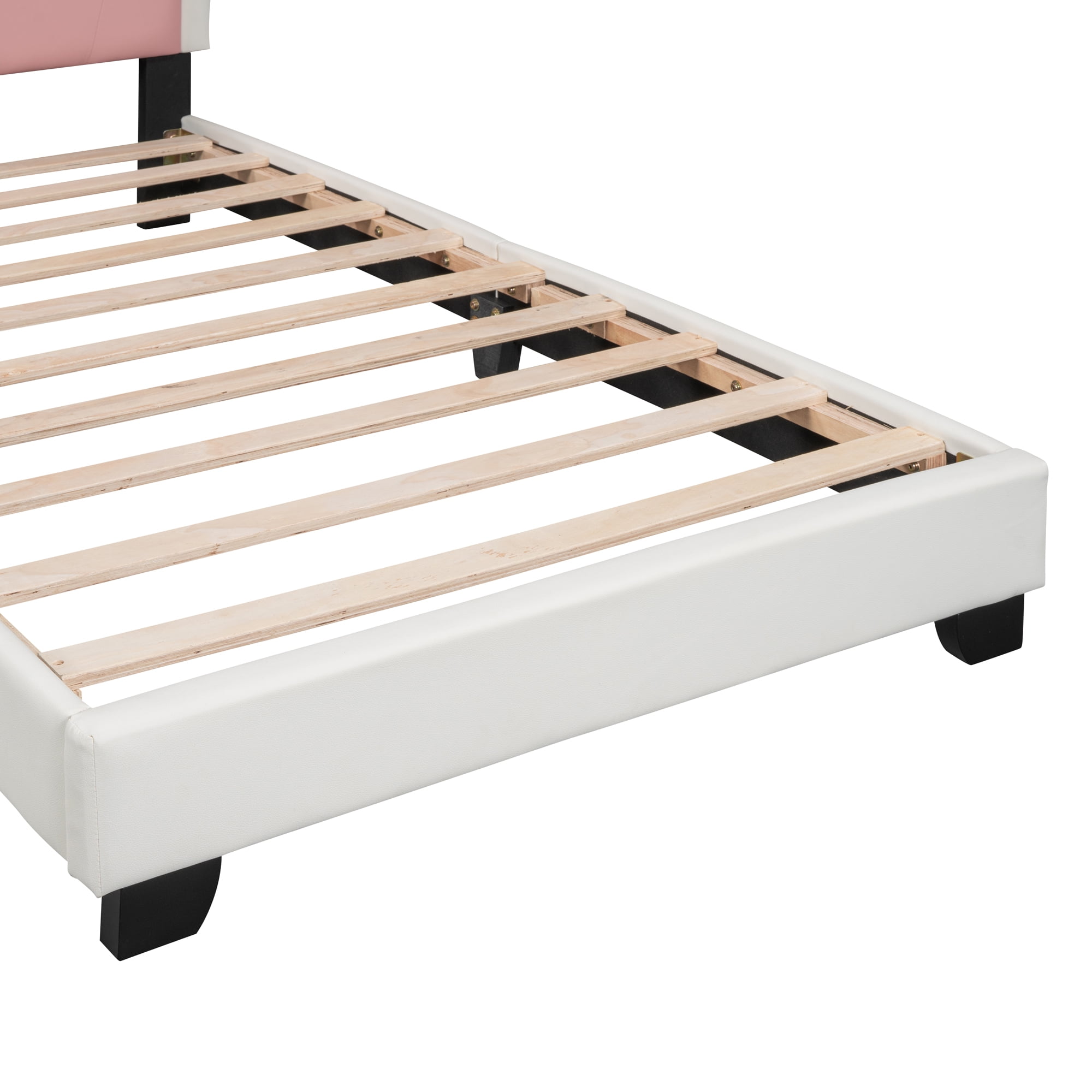 Euroco Wood Twin Size Platform Bed with Crown Headboard and for Kids, White