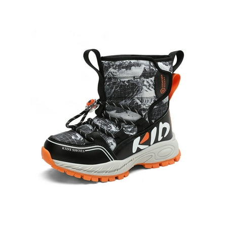 

Crocowalk Boys Snow Boot Drawstring Waterproof Bootie Plush Lined Winter Boots Slip Resistant Mid Calf Warm Booties Unisex Comfort Platform Outdoor Shoes Orange 11.5C