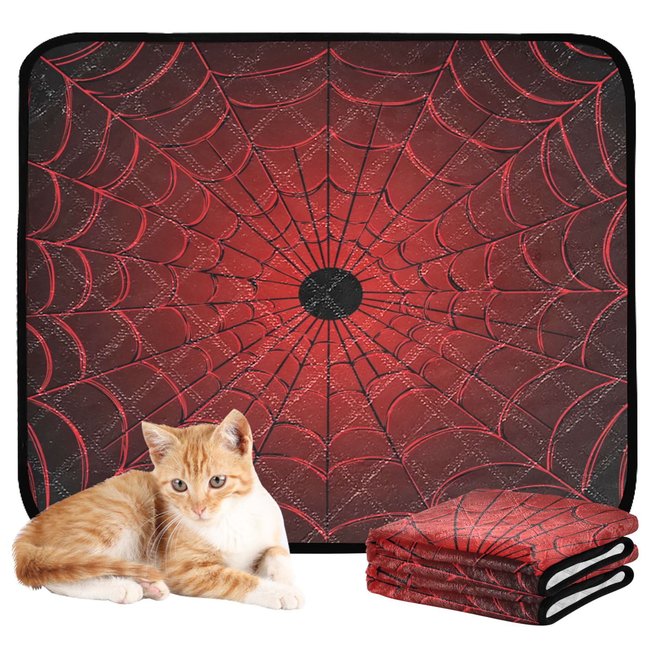 Qxltty Red Cobweb Cat litter Pads Pet Set of 2 Diaper Mats Center Anti-leakage Layer Absorbent Soft and Comfortable