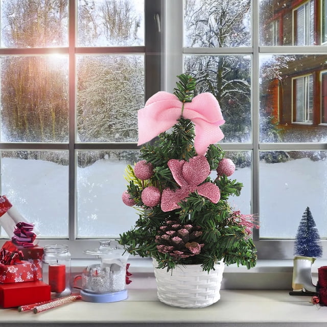 Mini Árbol de Navidad, Adornos de Escritorio, Árbol de Navidad, Pequeño Conjunto de Decoración de Corona Navideña para El Hogar