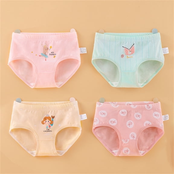 4 Pack Kids Girls Soft Cotton Printed Briefs Chafe-Free Full Coverage Casual Daily Underpants Cute Cartoon Pattern for School Little Girls 5 To 12 Years Old Pink L