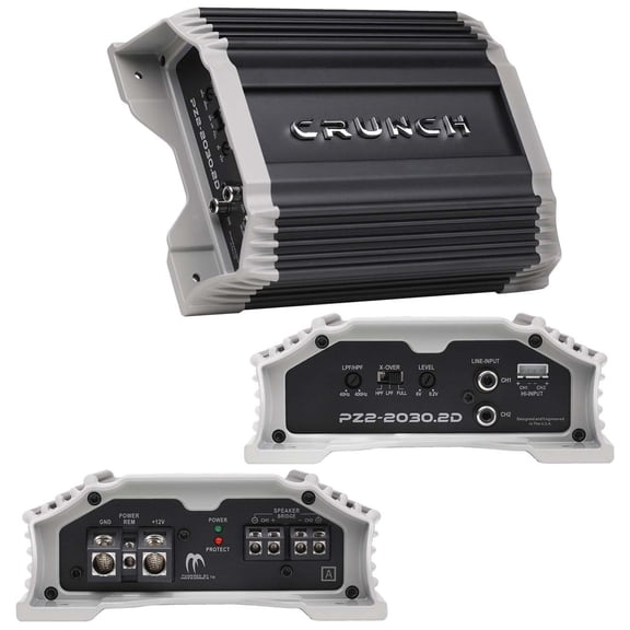 Crunch PZ2-2030.2D POWERZONE 2000 Watt Mono Amplifier, 2-Channel Car Audio Amplifier, Bass Remote Included