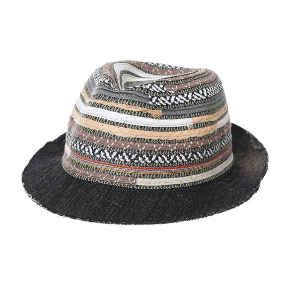 WITHMOONS Fedora Hat Summer Cool Aztec Pattern Paperstraw Trilby For Men GN61001 (Brown)