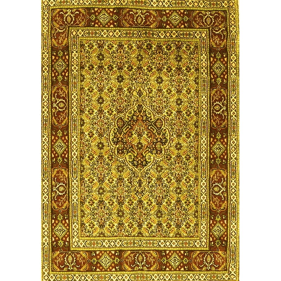 Ahgly Company Machine Washable Indoor Rectangle Persian Yellow Traditional Area Rugs, 2' x 5'