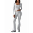 thumbnail image 1 of 2 Piece Square Neck Lounge Set Womens Wide Leg Pants Slightly Crop Top Sweatsuit Sets Gray M, 1 of 9