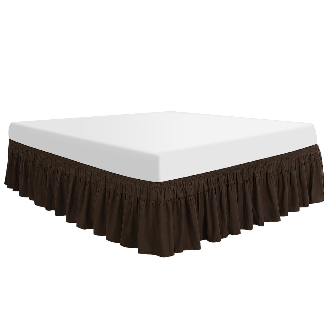 Unique Bargains 16" Drop Elastic Ruffles Brushed Bed Skirt Queen Dark Brown