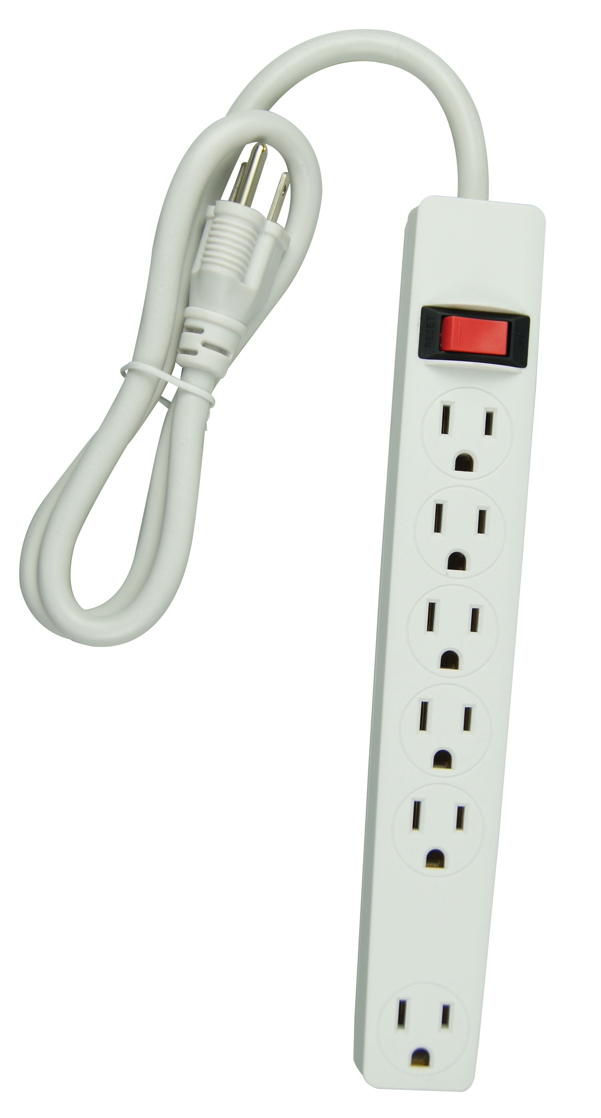 Hyper Tough 6-Outlet 2.5ft Power Strip Included 1-Adapter Space Outlet, White