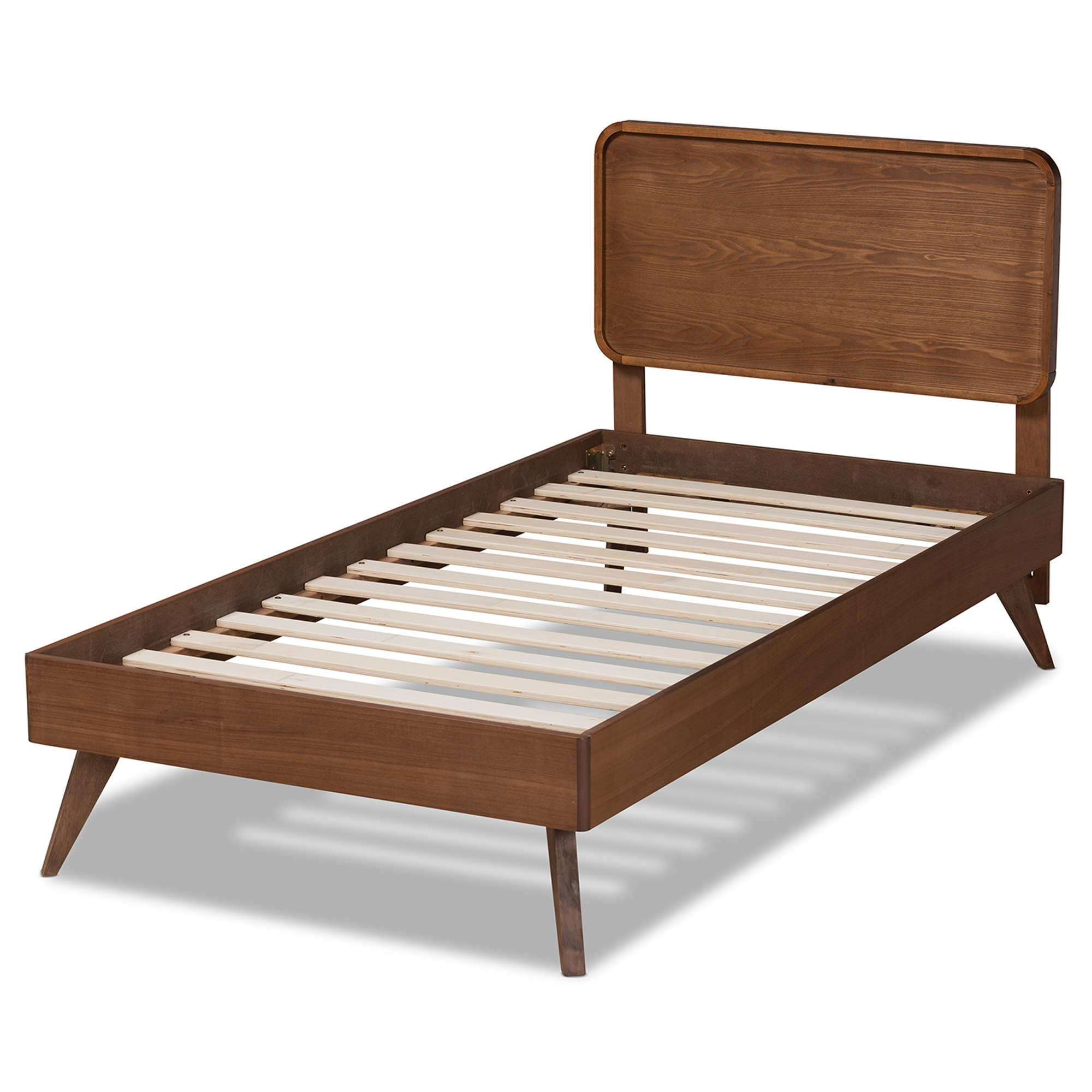 Baxton Studio Leola Mid-Century Engineered Wood Platform Bed, Twin, Walnut Brown
