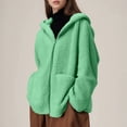 thumbnail image 4 of Hinvhai Womens Fleece Zip Up Jacket with Pockets Oversized Long Sherpa Hoodie Fuzzy Jackets Warm Teddy Coat Green S(S), 4 of 6
