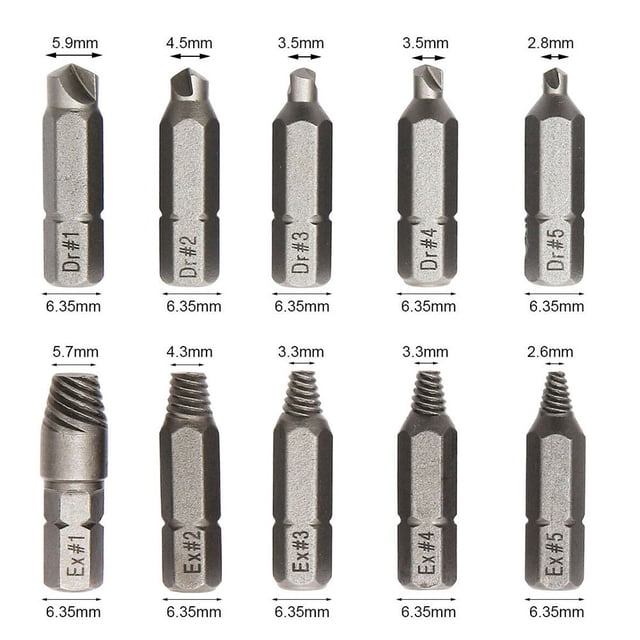 MYG Endommagé Robinet à Vis Enlever Outil Cassé Tête Vis Extracteur Foret 4mm 6.35mm