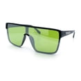 thumbnail image 4 of Shield Sunglasses for Men UV400 Mirrored Lens Oversized One-Piece Frame Futuristic Wraparound Style Black Frame - Green Lens, 4 of 7