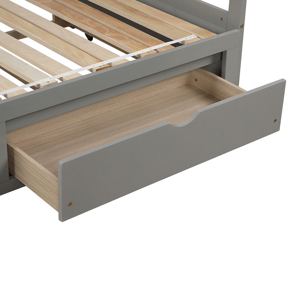 Lowestbest Wooden Daybed with Trundle Bed and Two Storage Drawers, Extendable Bed Daybed
