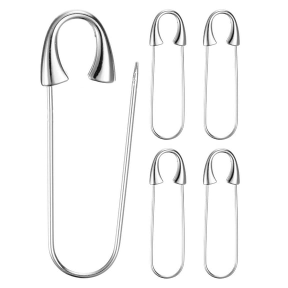 Uxcell 5-Pack Large Safety Pin, 1.93 In(49mm) Zinc Alloy Heavy Brooch Pin for Sewing ClothesDecorative Safety Pins [Silver Tone]