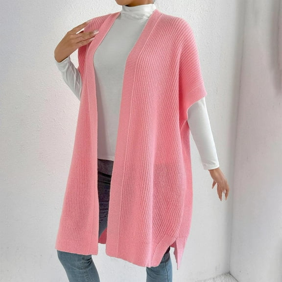 Solid Color Knitted Cardigan Sweater,Soft V-Neck Long Sleeve Top For Women, Lightweight & Breathable​​ Pink Free Size