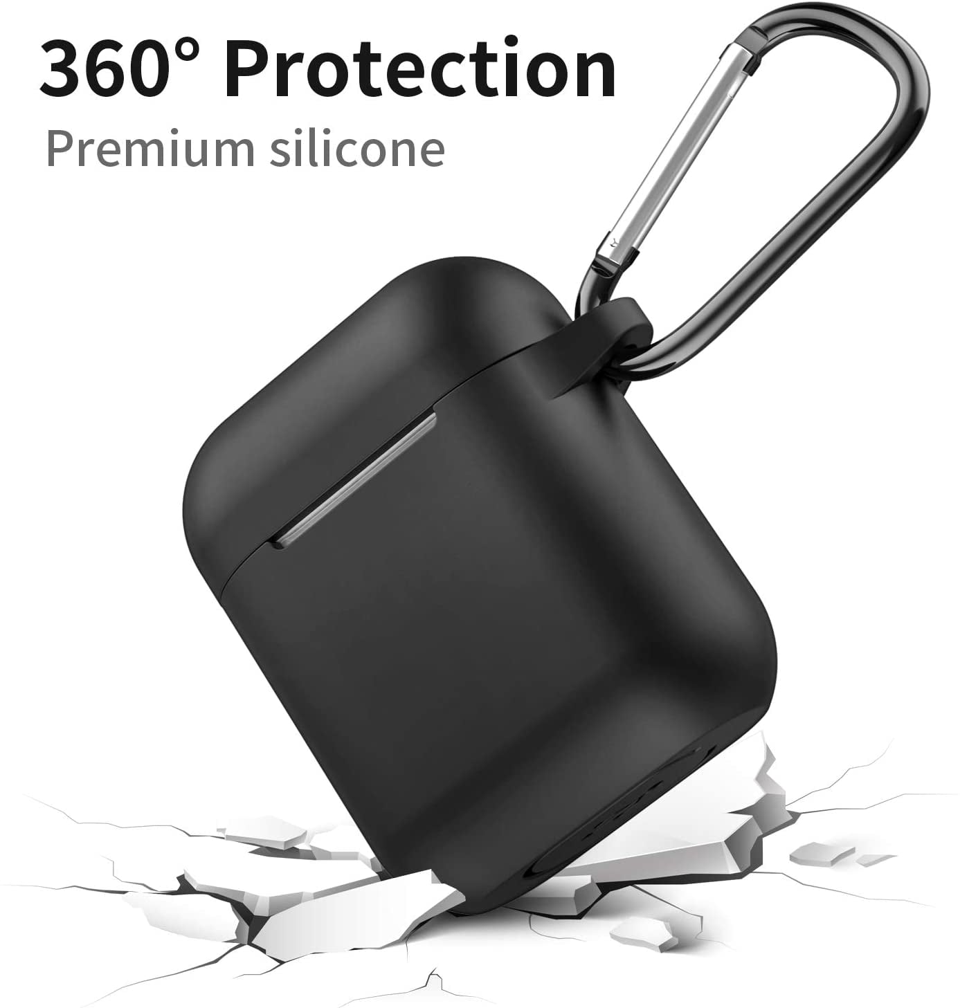 Surlong AirPods Case Cover with Keychain, Full Protective Silicone Accessories Skin Cover, Compatible with Apple AirPods 1&2 Wireless and Wired Charging Case, Black