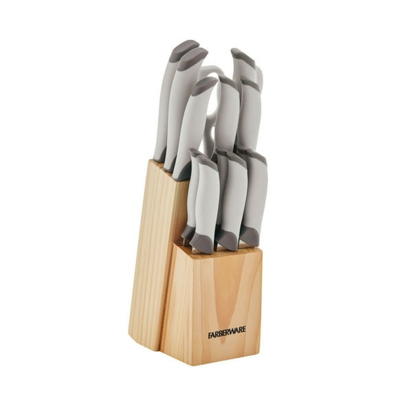 Farberware 14-Piece Soft-Grip Cutlery Block Set, Gray