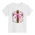 thumbnail image 4 of NINGMENG Hauts et T-Shirts pour Filles, Été, Imprimé Nœud Papillon, Col Rond, Manches Courtes, Ample, Décontracté, Mode Urbaine, Blanc, 5-6 Ans, 4 of 4
