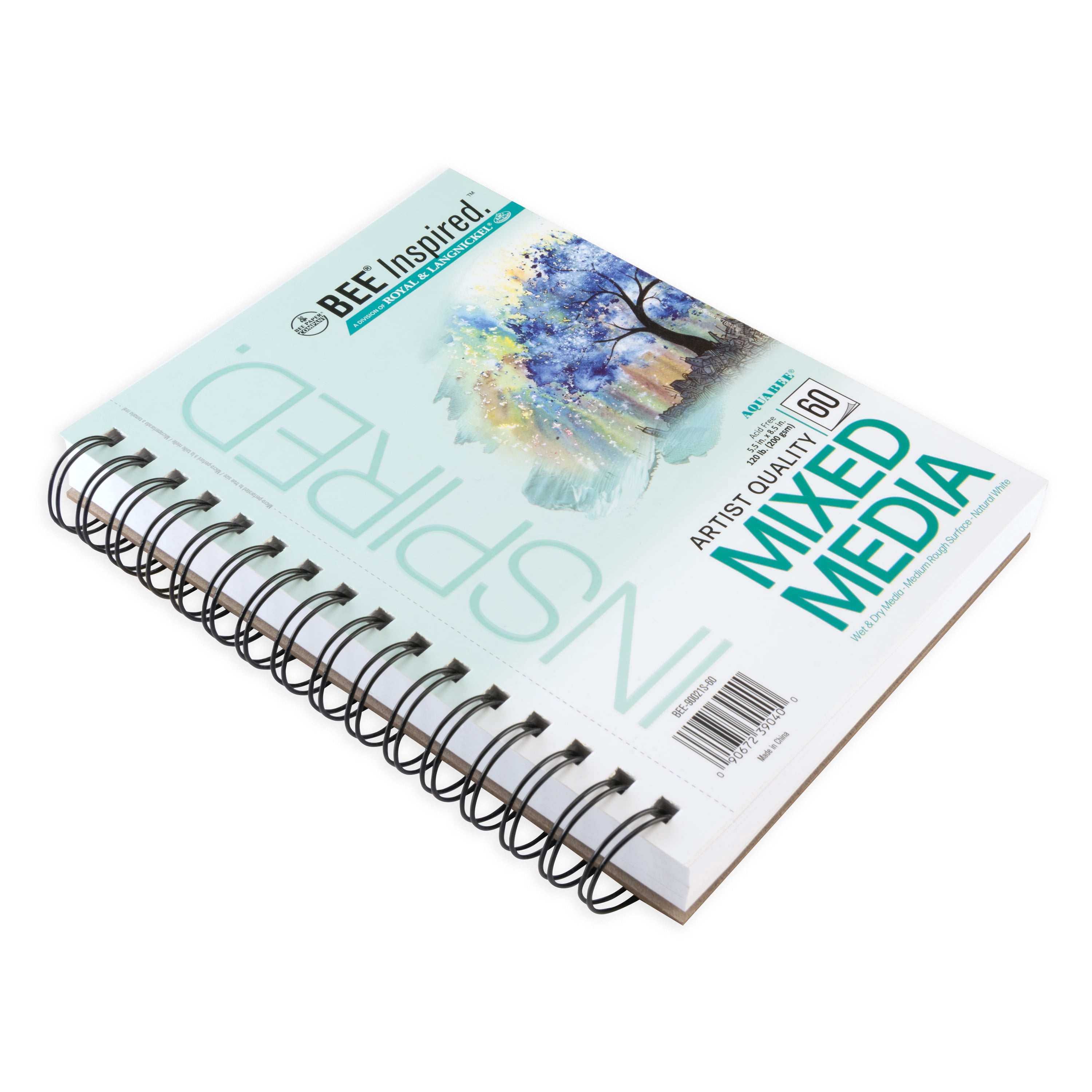 Bee Paper - Bee Inspired 5.5"x8.5" Mixed Media Paper Pad, Side Wire, 60 Sheets, 120lb. 200GSM