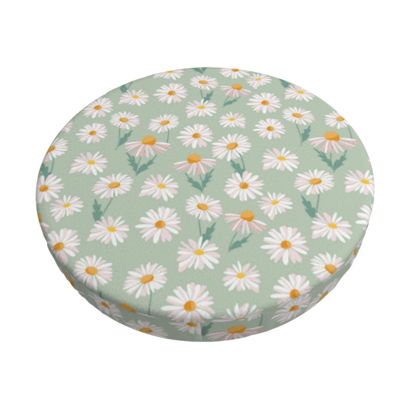 Easygdp Daisies Flowers Print Easy To Install Bar Stool Covers&Stool Covers Round&Elastic Stool Cover, Barstool Covers,Washable&Bottom With Elastic Edge-14 inch