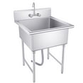thumbnail image 4 of Stainless Steel Commercial Sink with Cold and Hot Water Pipe and Faucet, Heavy Duty Free-Standing Commercial Sink, Single Bowl Sink Basin for Catering Kitchen, 4 of 9