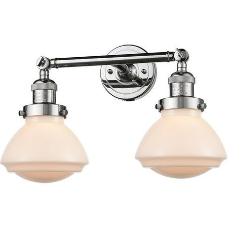 

Polished Chrome Tone Bathroom Vanity 17 Wide Matte White Glass Steel/Cast Brass Medium Base 2 Light Fixture