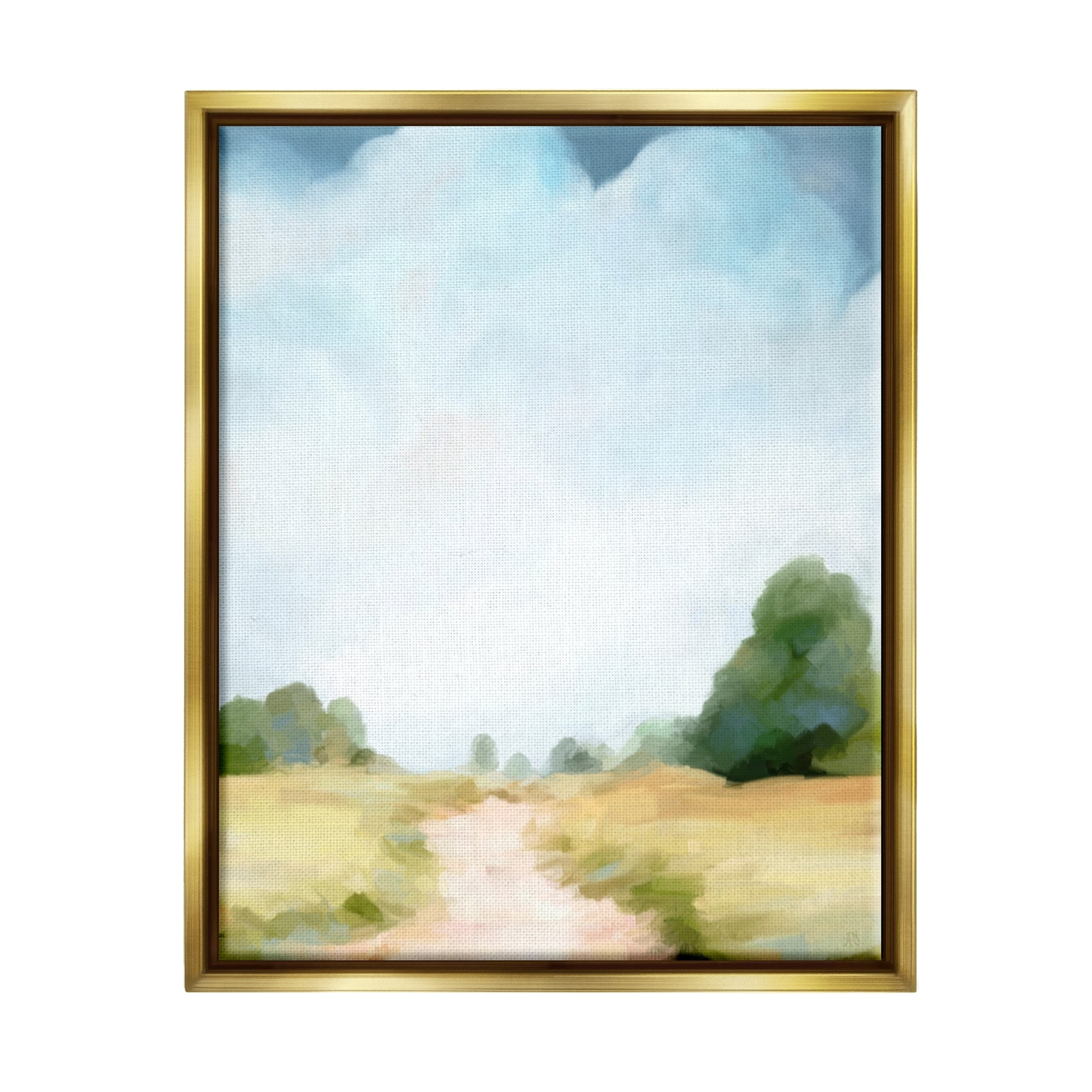 Stupell Industries Rural Country Path Abstract Trees Puffy Clouds Painting Metallic Gold Floating Framed Canvas Print Wall Art, Design by Amy Hall