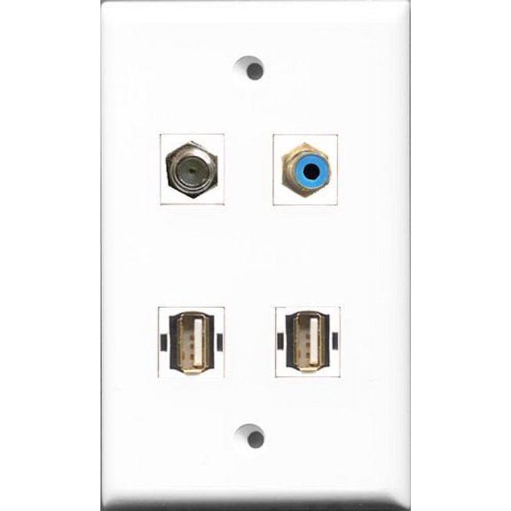 RiteAV 1 Port RCA Blue and 1 Port Coax Cable TV- F-Type 2 Port USB A-A Wall Plate