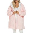 thumbnail image 2 of ylioge Zip Up Robes for Women Fleece Lined Long Sleeve Jackets with Pockets and Hoodie Casual Solid Color Thermal Warm Loungewear Bath Robe, 2 of 8