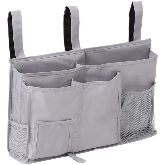 Bedside Caddy - Hanging Storage Organizer for Bunk Dorm Rooms, Hospital Bed Rails, and Camp - Green/Grey